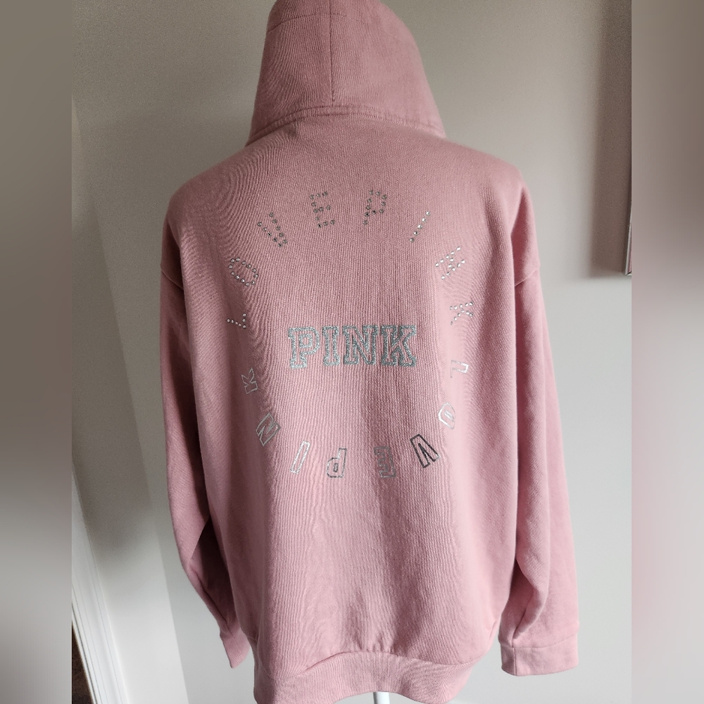 NWT Pink Victorias Secret Women's Cowl Neck Rhinestone Sweatshirt L